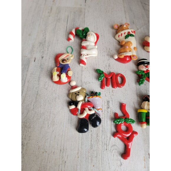Vintage clay dough bear Santa candy cane mistletoe ornament Xmas set - Picture 5 of 7